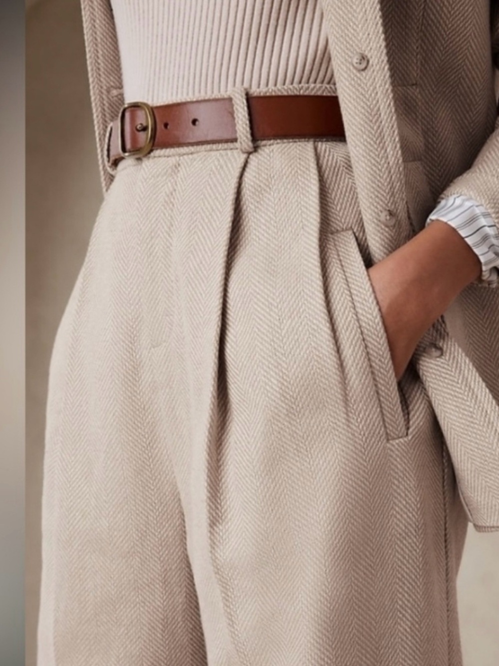 NWT Banana Republic Norfolk Wide-Leg High-Rise Linen-Cotton Pants, Size 10 - Picture 5 of 16